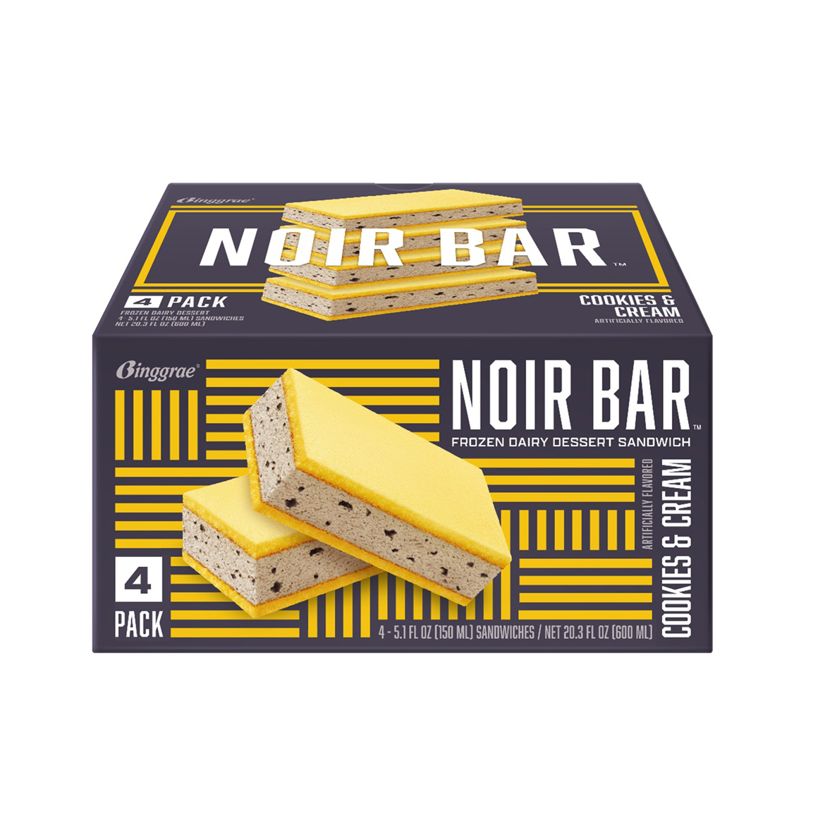 BINGGRAE NOIR BAR ICE SANDWICH COOKIES & CREAM 4P 6/20.30  FZ