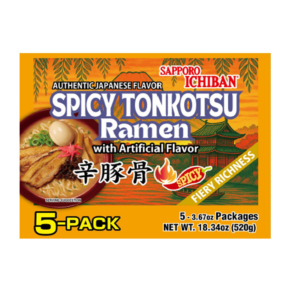 SAPPORO ICHIBAN SPICY TONKOTSU RAMEN 5P 6/18.34 OZ
