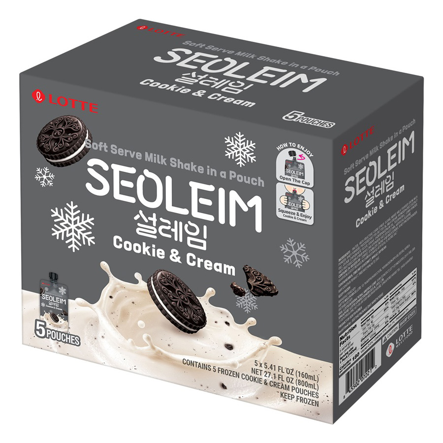 LOTTE SEOLEIM SOFT SERVE MILK SHAKE COOKIE & CREAM POUCH 5P  4/27.10 FZ