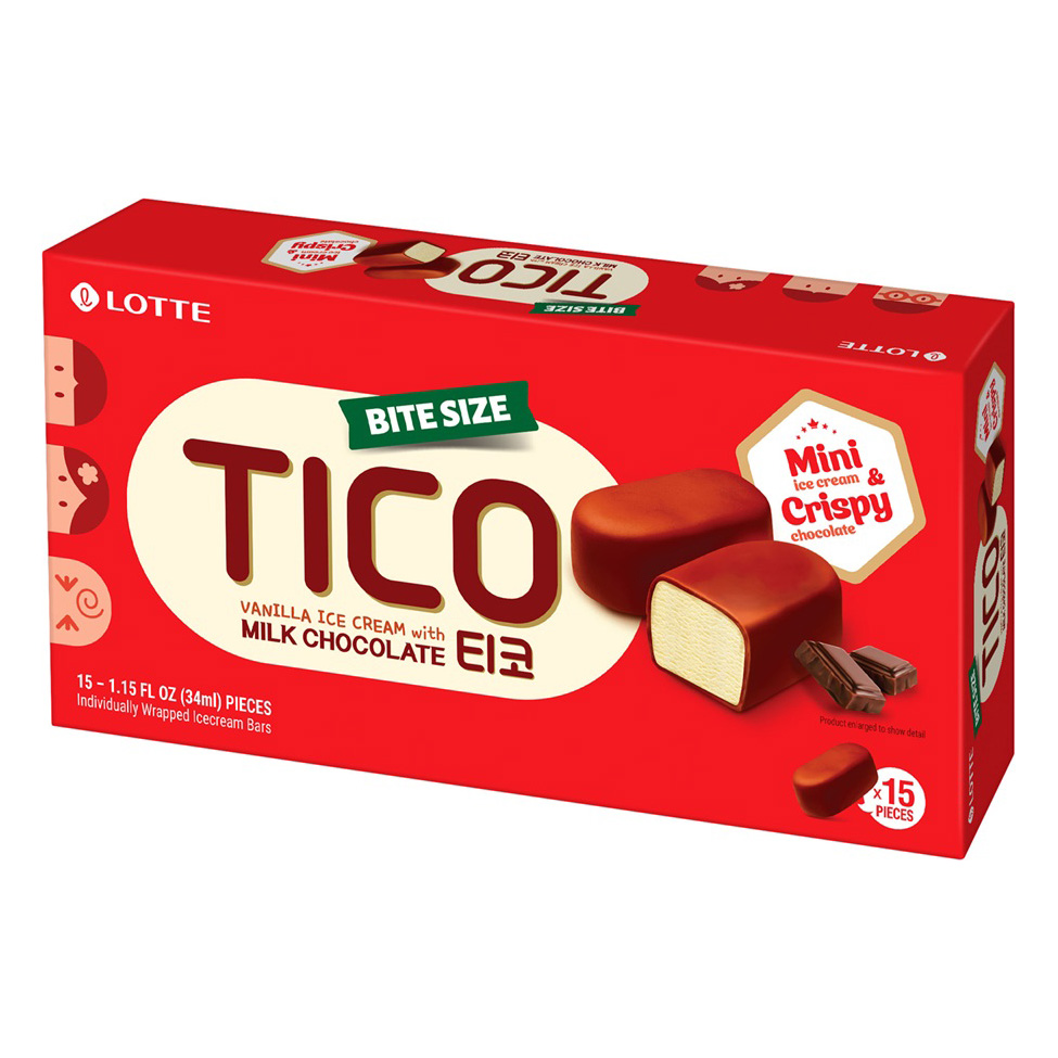 LOTTE TICO VANILLA ICE CREAM WITH MILK CHOCOLATE 15P 6/17.25 FZ