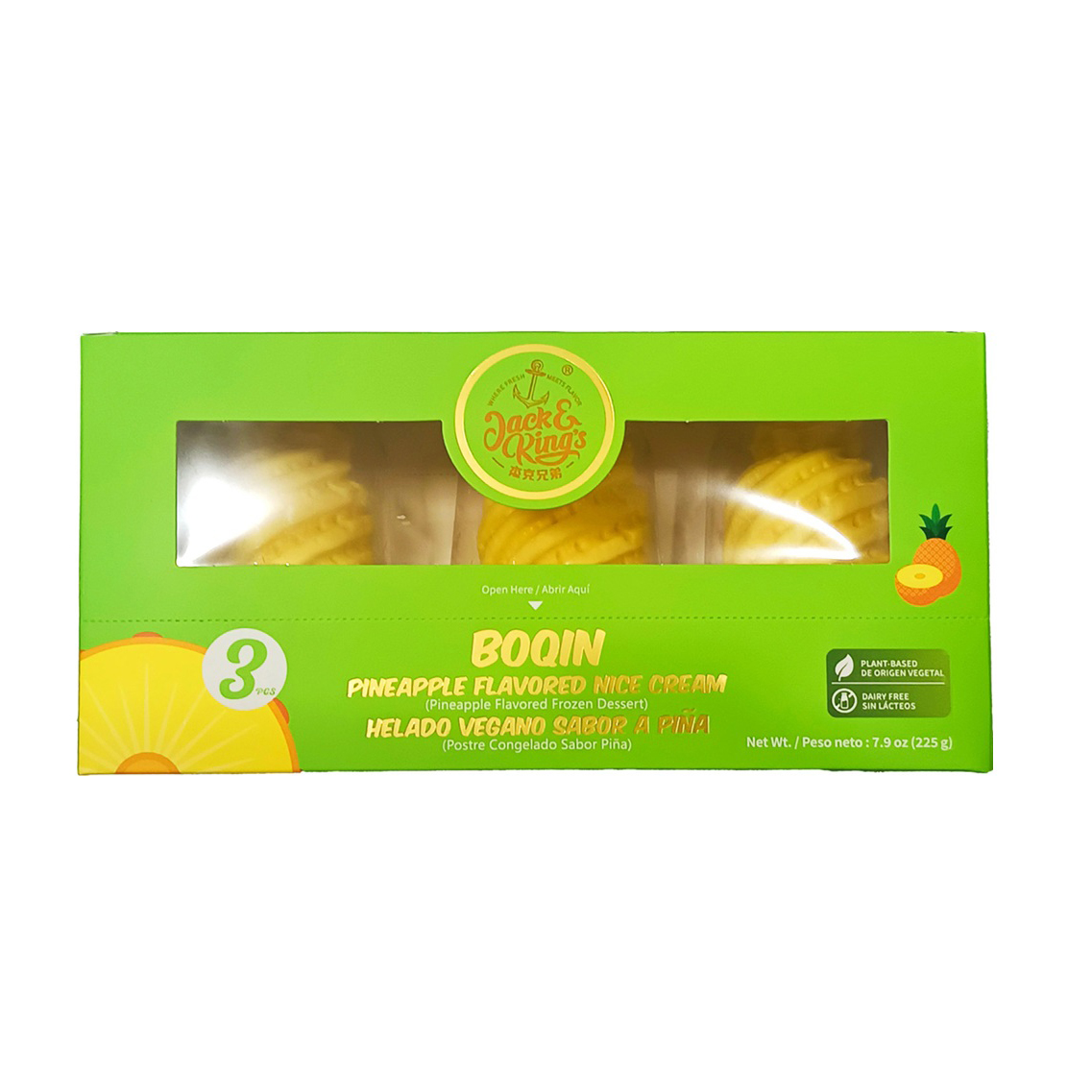 JACK & KING'S PINEAPPLE FLAVORED ICE CREAM BOQIN NON DAIRY 3P 8/7.90 OZ