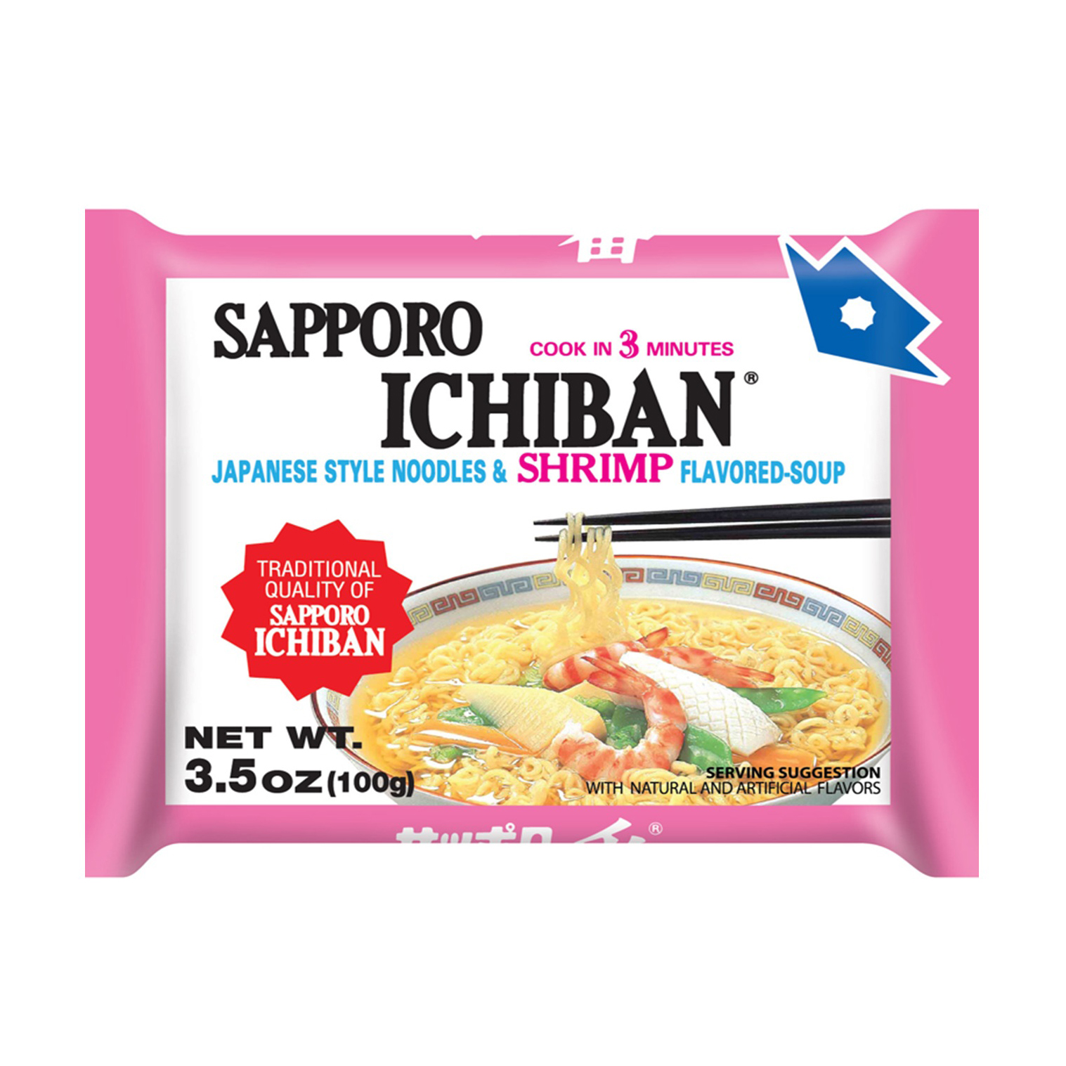 SAPPORO ICHIBAN SHRIMP FLAVOR NOODLES 24/3.50 OZ