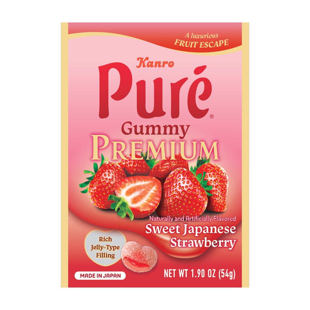 KANRO PURE GUMMY PREMIUM SWEET JAPANESE STRAWBERRY 12/6/1.90 OZ