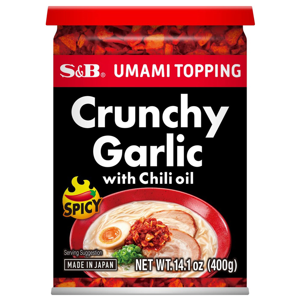 S&B UMAMI TOPPING CRUNCHY GARLIC W/CHILI OIL SPICY RAYU LAYU 12/14.10 OZ