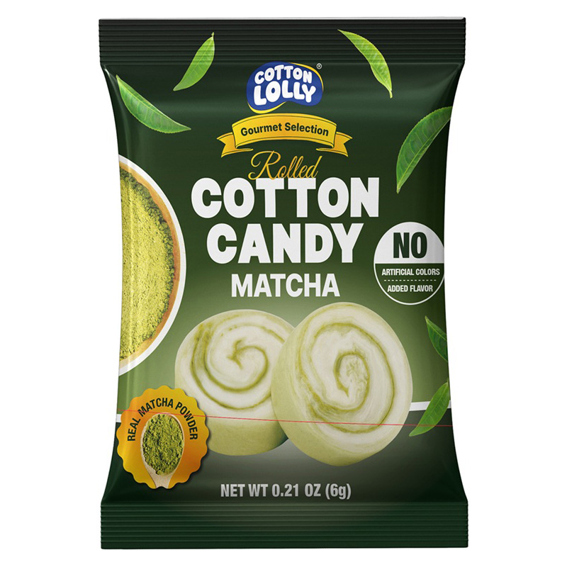 SNAX COTTON LOLLY ROLLED COTTON CANDY MATCHA       10/0.21 OZ