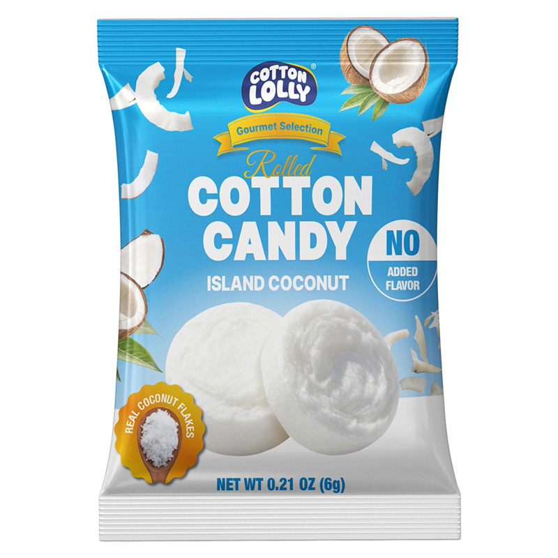 SNAX COTTON LOLLY ROLLED COTTON CANDY ISLAND COCONUT    10/0.21 OZ
