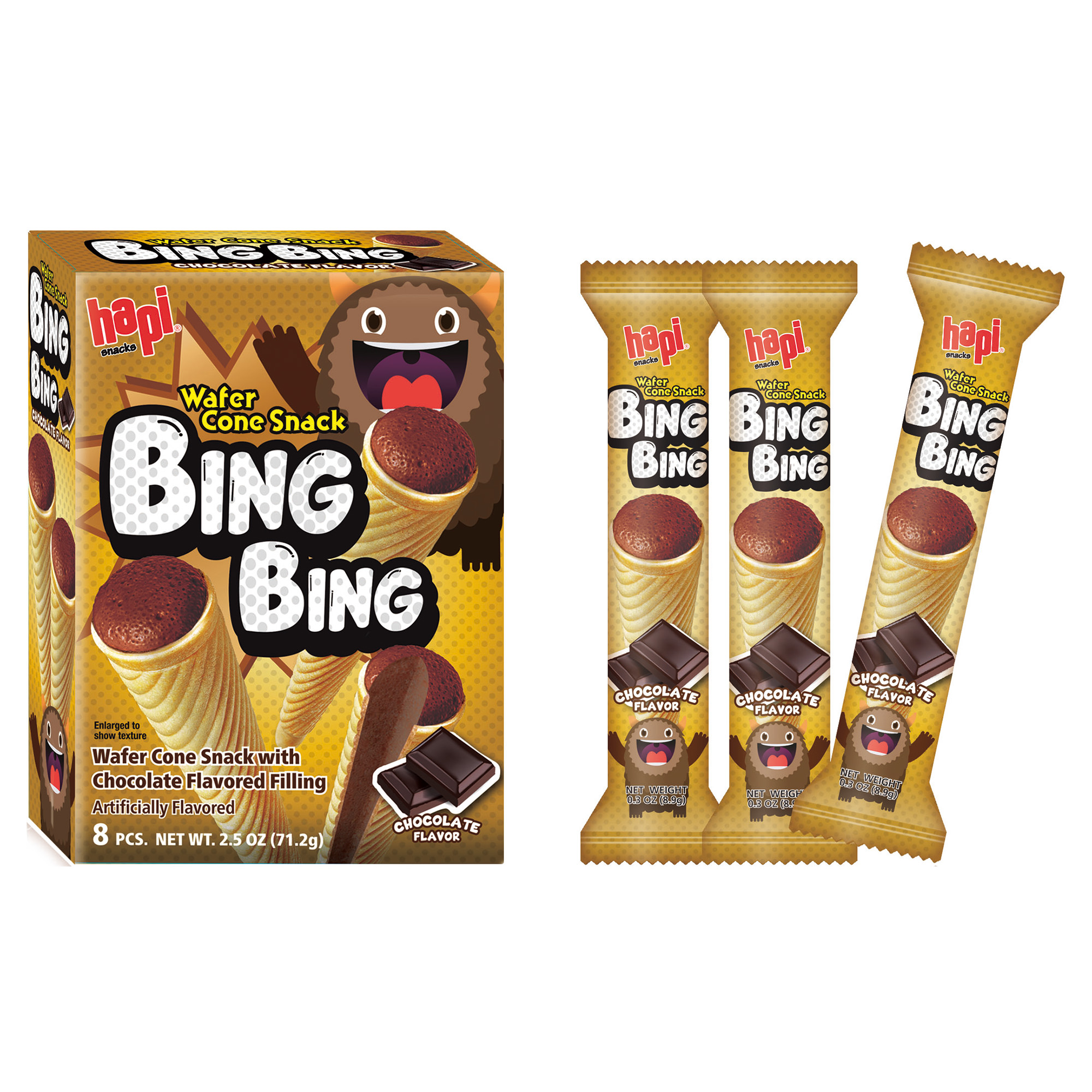 HAPI BING BING CONE SNACK CHOCO 3/5/2.5Z