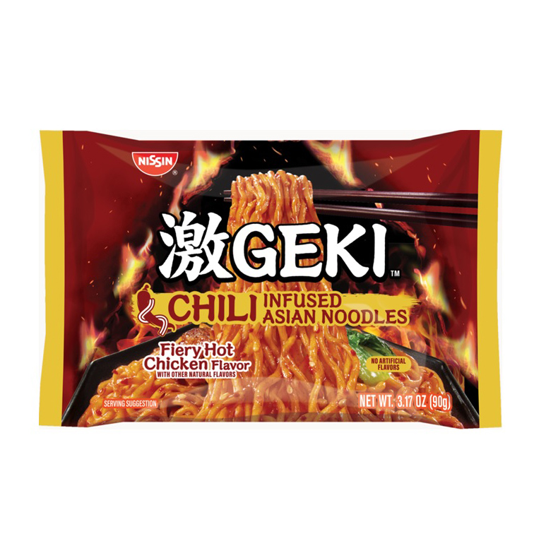 NISSIN FOODS GEKI FIERY HOT CHICKEN FLAVOR CHILI INFUSED ASIAN NDL 6/3.17 OZ