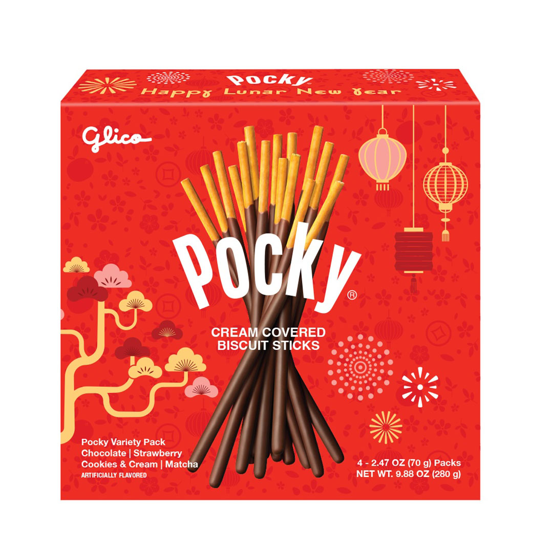 GLICO POCKY HAPPY LUNAR NEW YEAR CHOCO STRAWBERRY COOKIES & CREAM MATCHA 4P 10/9.88 OZ