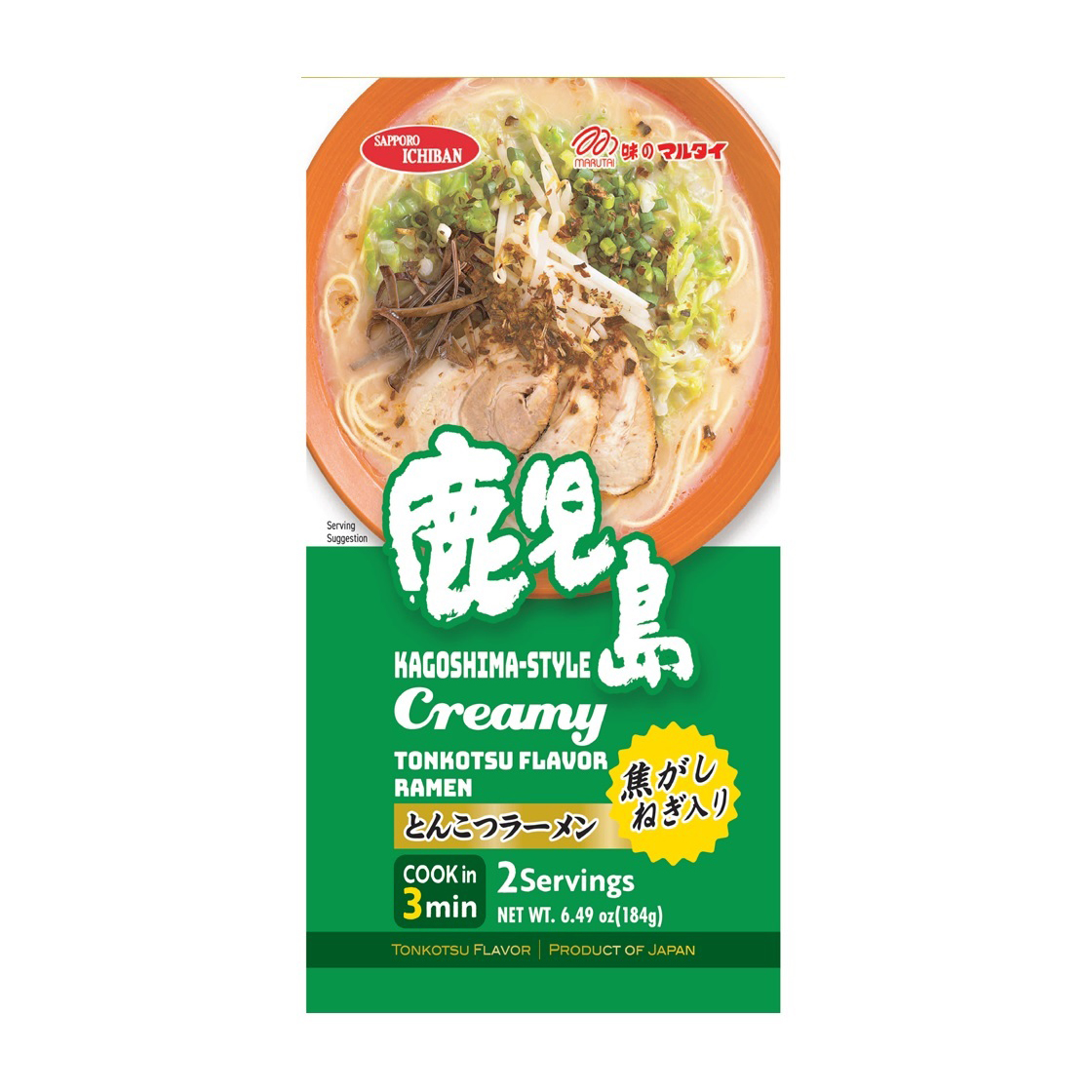 SAPPORO ICHIBAN KAGOSHIMA STYLE TONKOTSU RAMEN CREAMY 2P 2/15/6.49 OZ