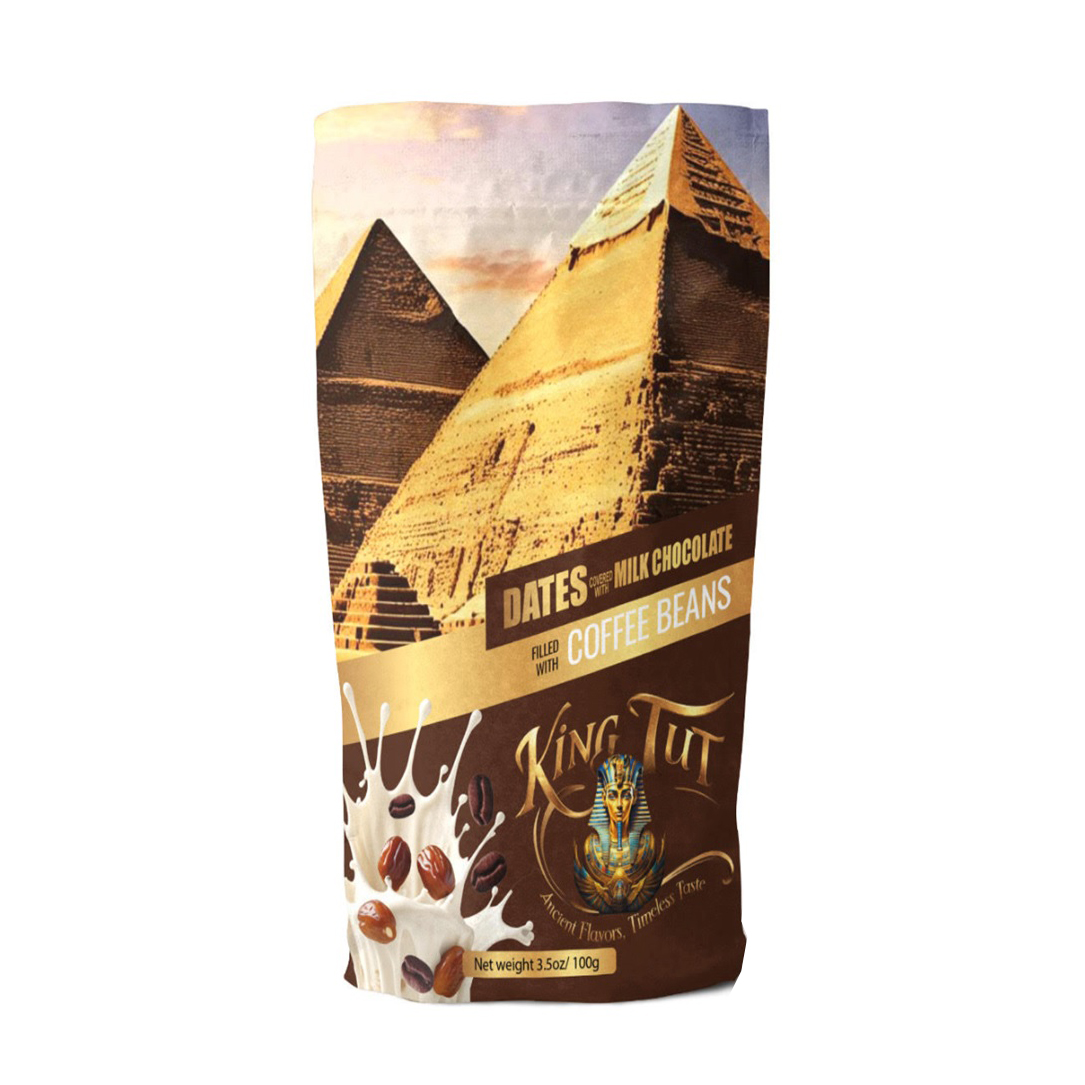 KING TUT DATES COVERED W/MILK CHOCOLATE FILLED W/COFFEE BEANS 6/3.50 OZ