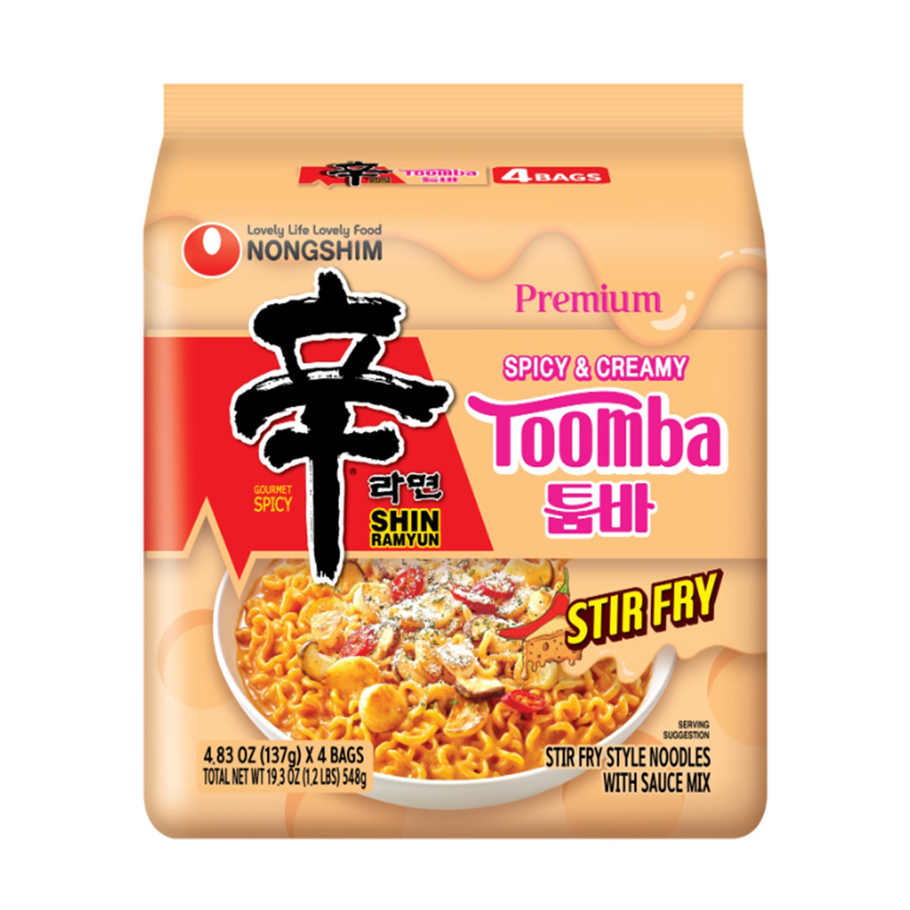 NONG SHIM SHIN RAMYUN TOOMBA SPICY & CREAMY 4P    4/19.30 OZ