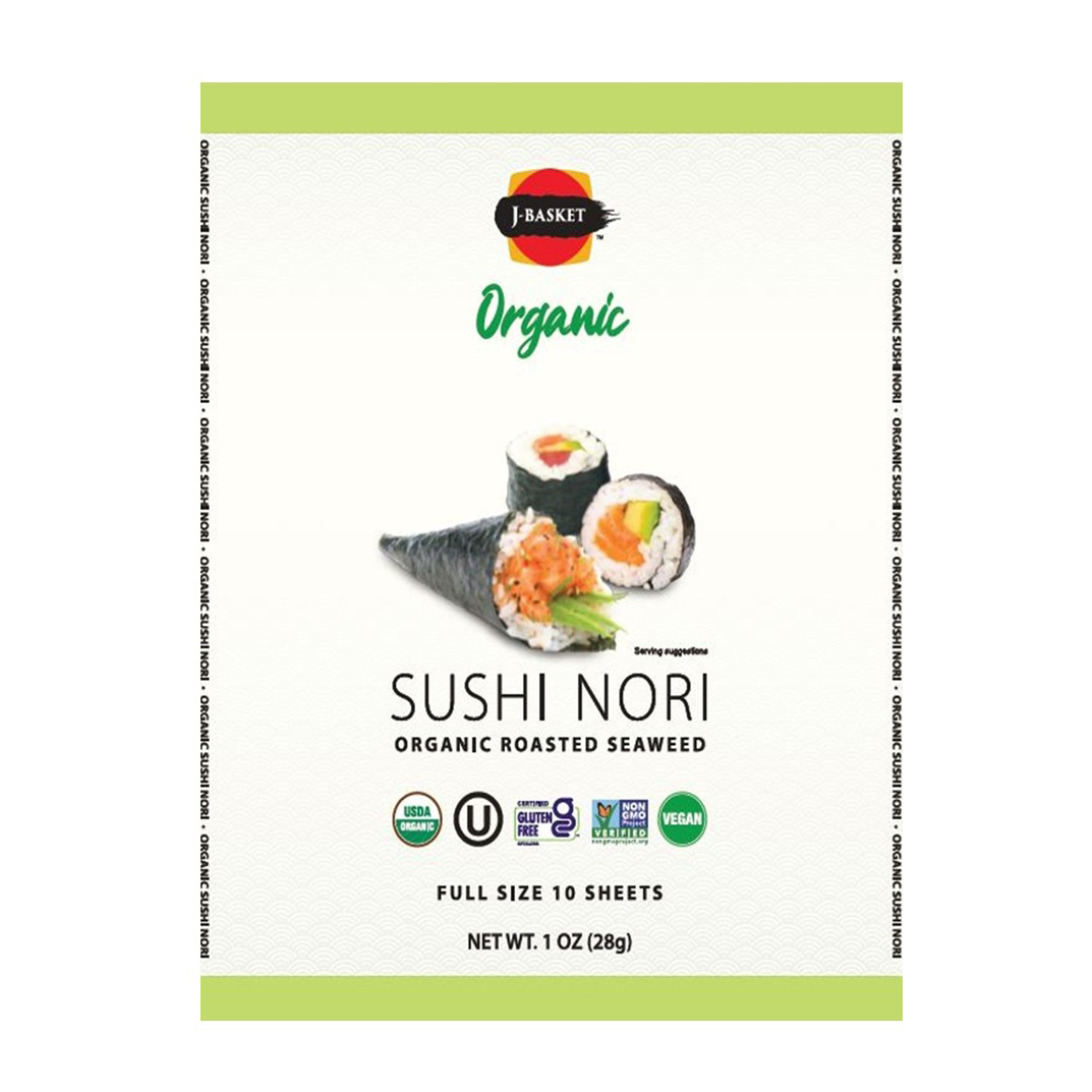 J-BASKET ORGANIC SUSHI NORI ROASTED SEAWEED FULL KOREA 12/10 SHEET