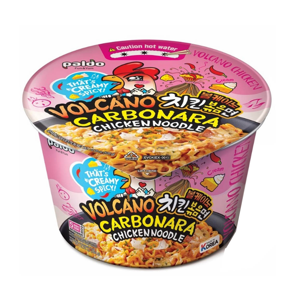 PALDO INSTANT NOODLE VOLCANO CARBONARA CHICKEN KING CUP 6/3.70 OZ