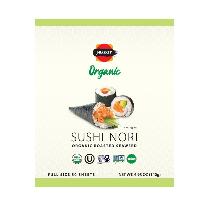 J-BASKET ORGANIC SUSHI NORI ROASTED SEAWEED FULL KOREA 10/50 SHEET
