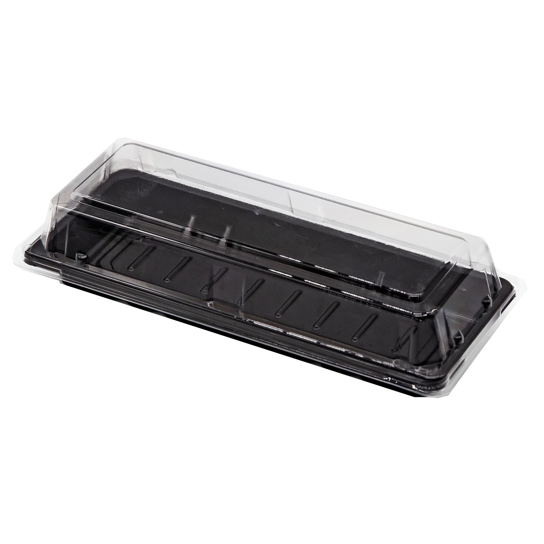 STI ST-2-001BK SUSHI TRAY BLACK W/LID R1 8/50 PC
