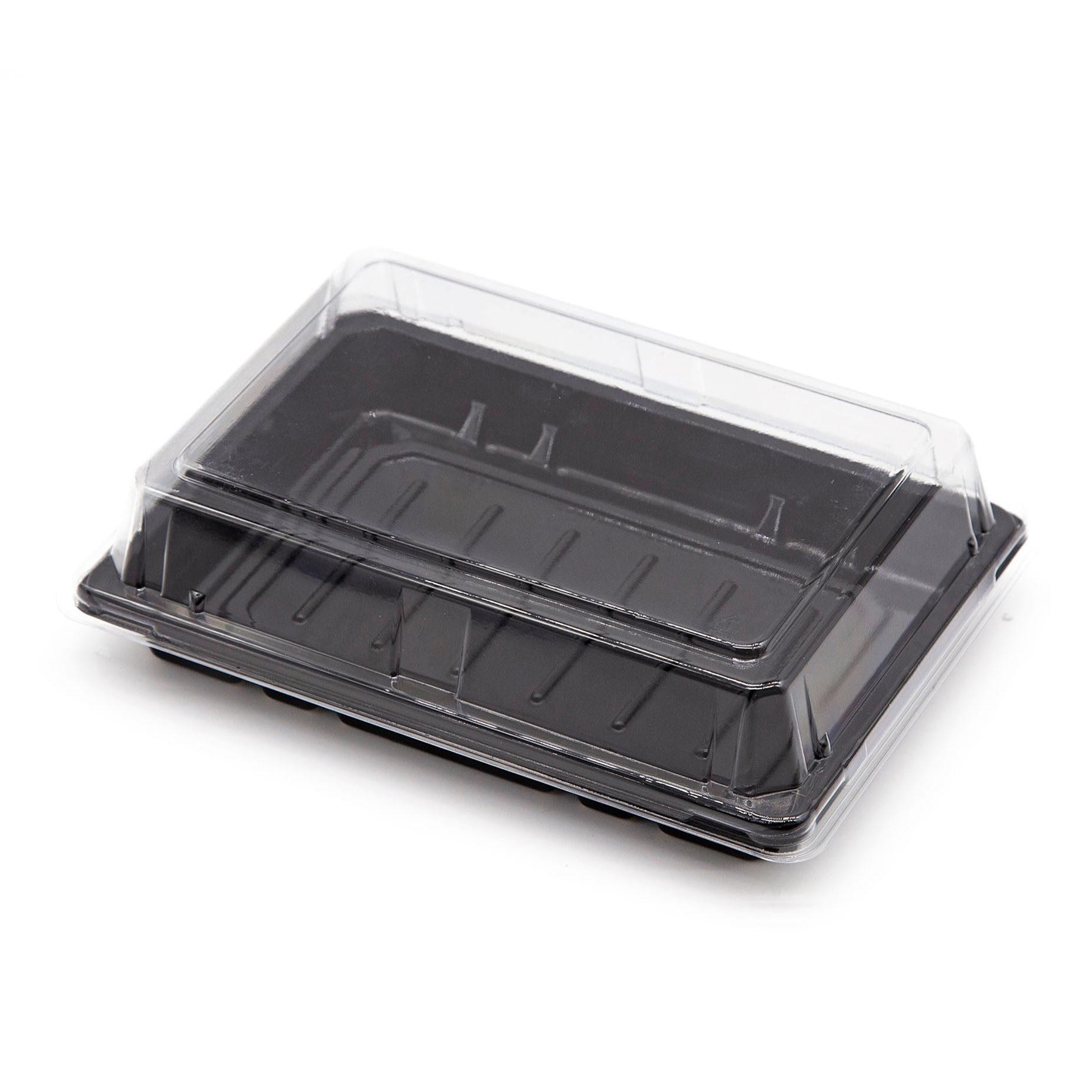 STI ST-3-008BK SUSHI TRAY BLACK  W/LID R1 8/50 PC