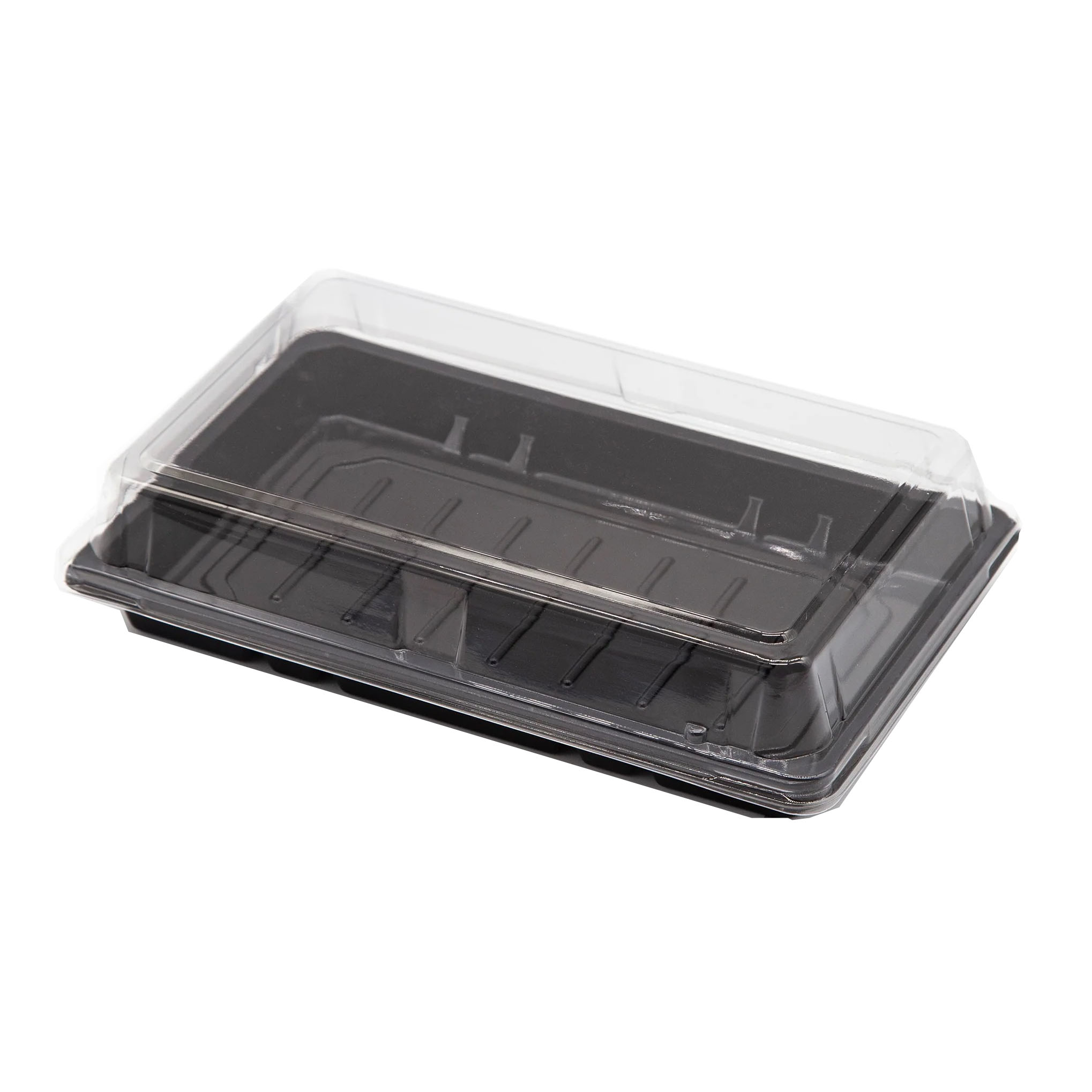STI ST-4-010BK SUSHI TRAY BLACK W/LID R1 8/50 PC