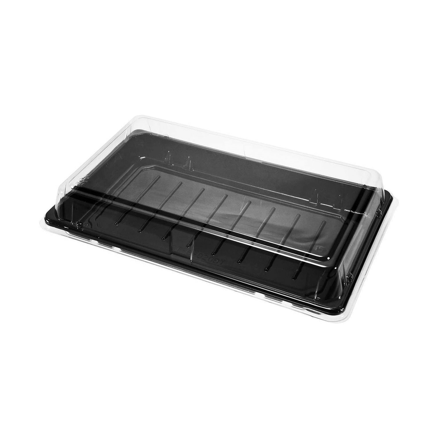 STI ST-6-020BK SUSHI TRAY BLACK W/LID R1 8/50 PC