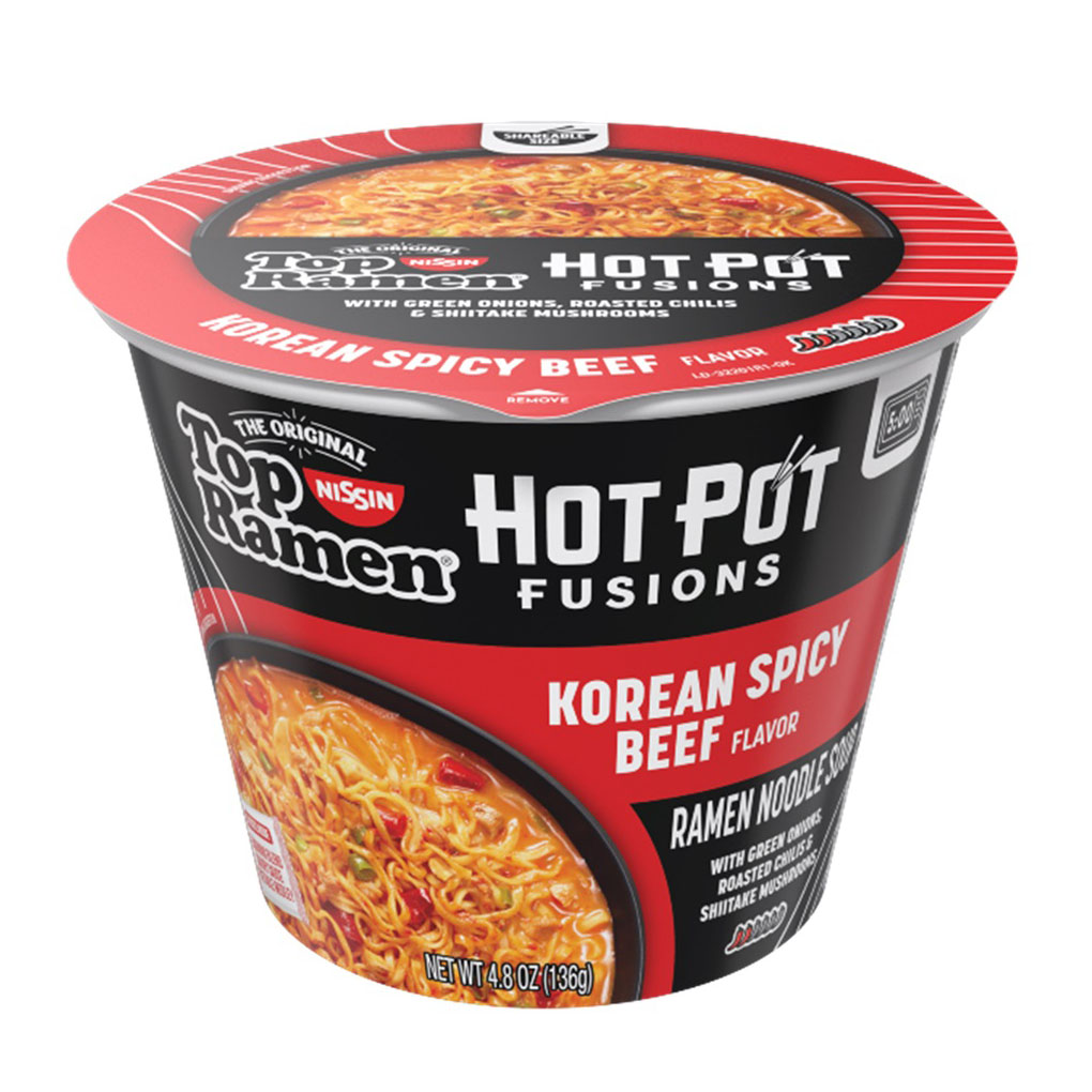 NISSIN FOODS TOP RAMEN CUP RAMEN HOT POT FUSIONS KOREAN SPICY BEEF 6/4.80 OZ