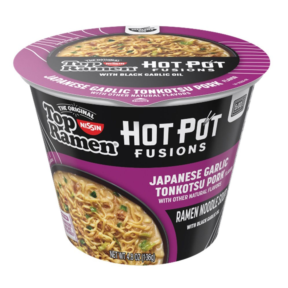 NISSIN FOODS TOP RAMEN CUP RAMEN HOT POT FUSIONS JAPANESE GARLIC TONKOTSU PORK  6/4.80 OZ
