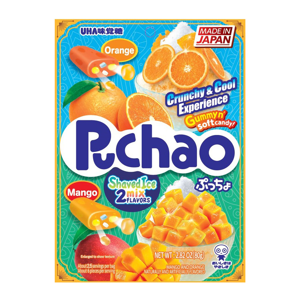 UHA MIKAKUTO PUCHAO REITO SHAVED ICE MIX MANGO & ORANGE 12/6/2.82 OZ