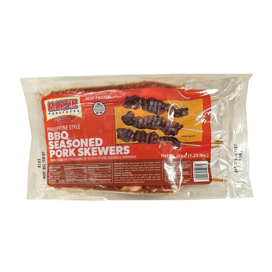 MARTIN PURE FOOD BBQ SEASONED PORK SKEWERS 8/20.00 OZ
