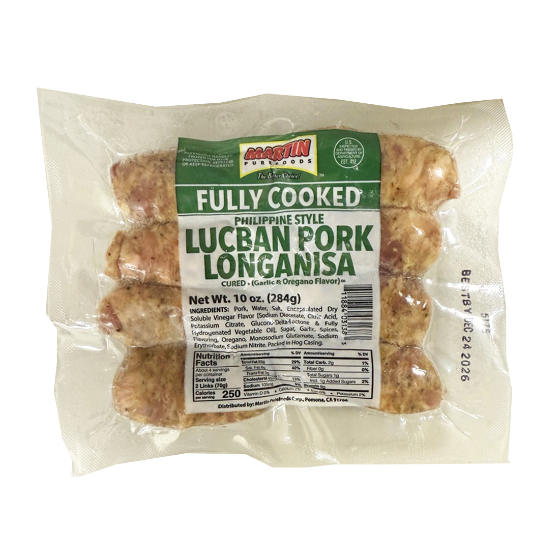 MARTIN PURE FOOD LUCBAN PORK LONGANISA 12/10.00 OZ