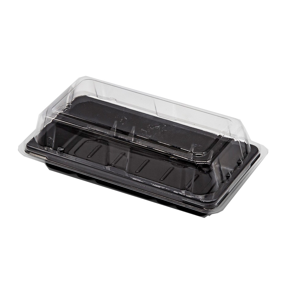 STI ST1-006BK SUSHI TRAY BLACK WITH LID R1 8/50 PC