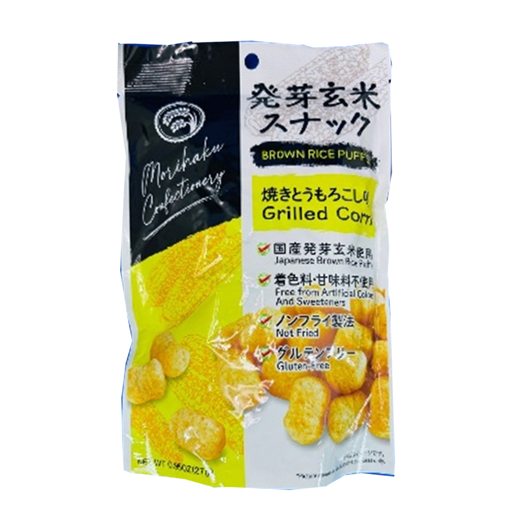 MORIHAKU BROWN RICE PUFFS HATSUGA GENMAI SNACK GRILLED CORN 20/0.95 OZ